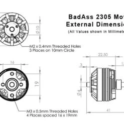 BadAss 2305-2500Kv Brushless Motor -Bandai shop 2305 motor dims 1 1