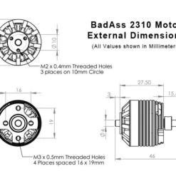 BadAss 2310-900Kv Brushless Motor -Bandai shop 2310 motor dims 2 2