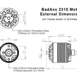 BadAss 2315-1110Kv Brushless Motor -Bandai shop 2315 motor dims 2 2