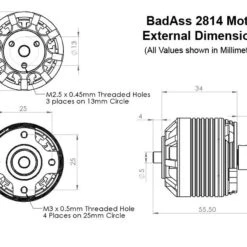 BadAss 2814-1300Kv Brushless Motor -Bandai shop 2814 motor dims 2