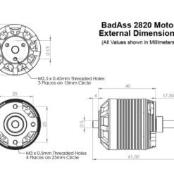 BadAss 2820-1080Kv Brushless Motor -Bandai shop 2820 motor dims