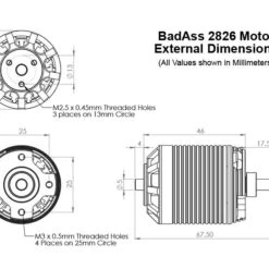 BadAss 2826-1360Kv Brushless Motor -Bandai shop 2826 motor dims 1