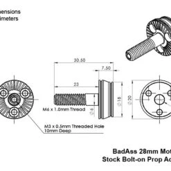 BadAss 2820-910Kv Brushless Motor -Bandai shop 28mm prop adapter dims 10 2