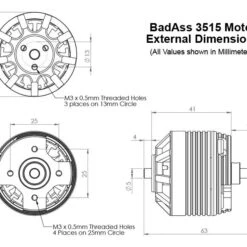 BadAss 3515-1130Kv Brushless Motor -Bandai shop 3515 motor dims