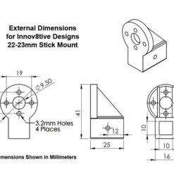 3D Printed Motor Mount For 22-23mm Motors, Stick Style -Bandai shop 3d stickmount dims