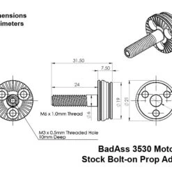 BadAss 3530-570Kv Brushless Motor 22 BadAss 3530-570Kv Brushless Motor -Bandai shop ba 35mm 6 prop adapter dims 4